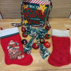 Vintage Ruth Morehead Red Santa Stocking & Holiday Bundle